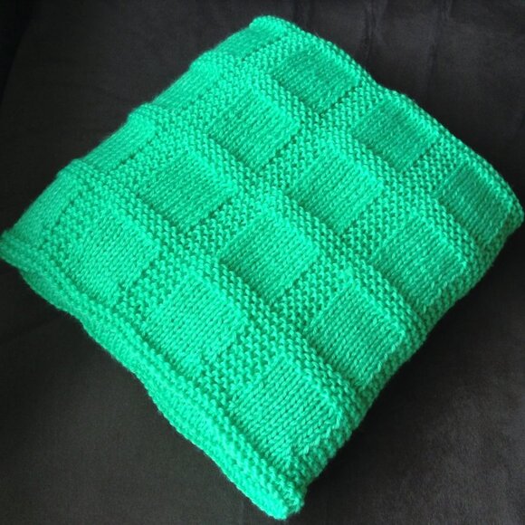 Hand Knit Baby Blanket in Bright Green - Picture 3 of 5